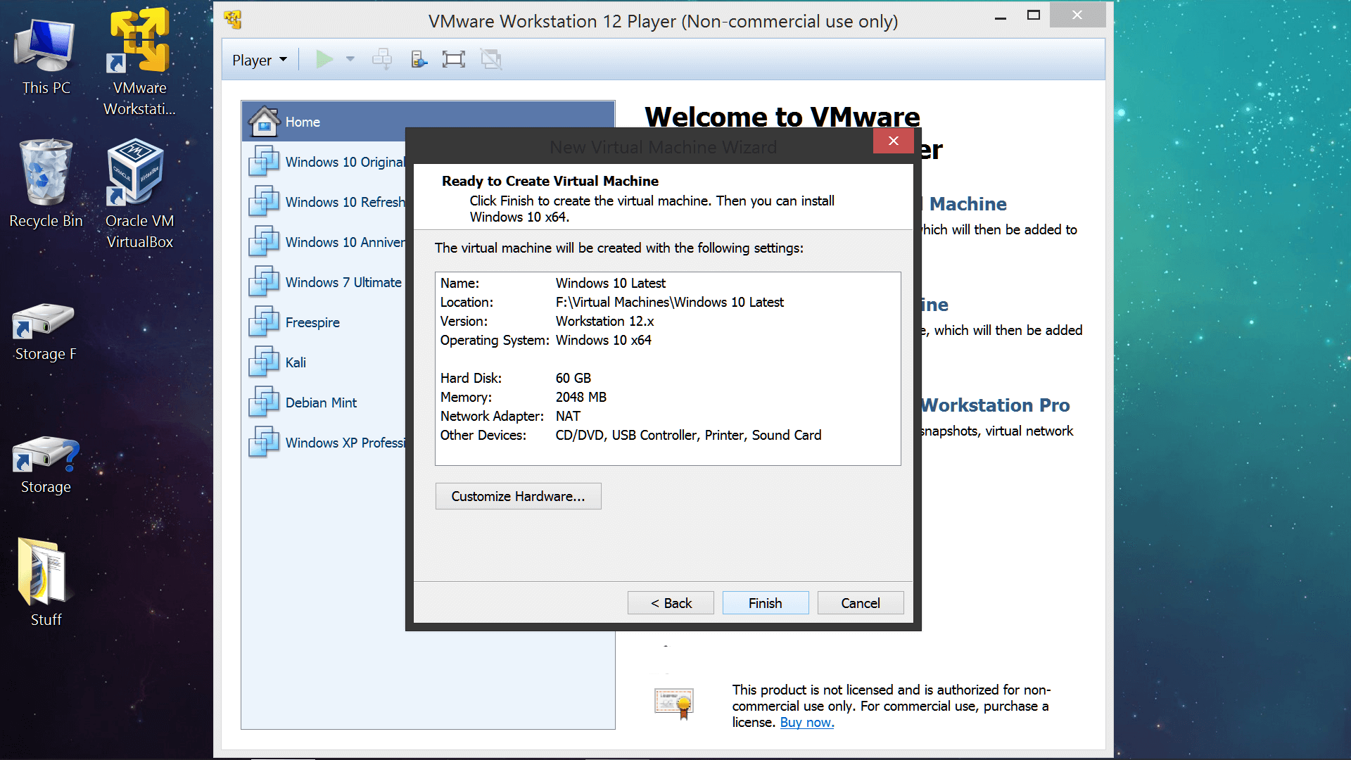 create a linux vm on windows 10